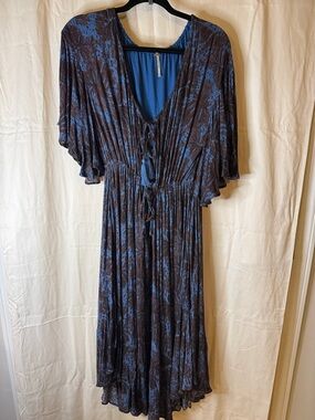 Free People Blue and Brown Floral Maxi Dress